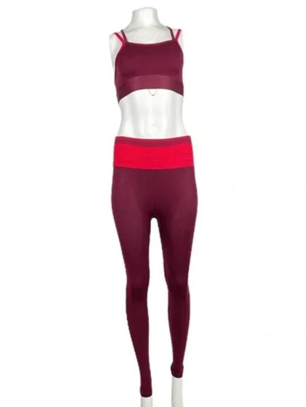Fabletics Burgundy Colorblock Sports Bra Legging Set XS - Picture 2 of 5